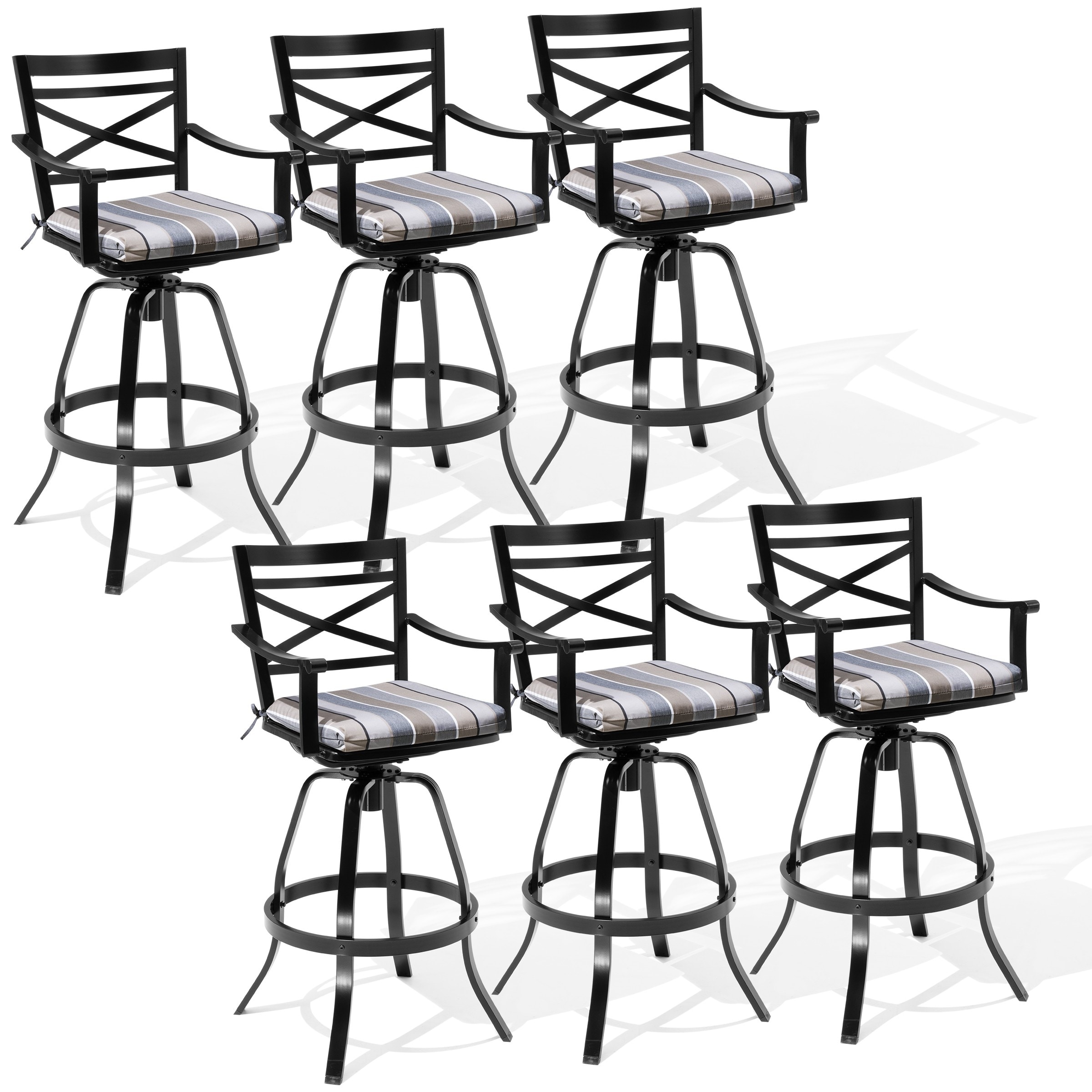 Outdoor Patio Cast Aluminum Swivel Bar Stools with Sunbrella Cushion