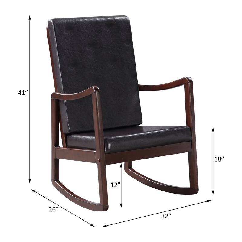 Dark brown Synthenic Leather & Espresso Finish Rocking Chair