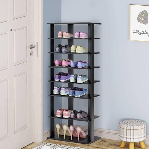 7-Tier Dual Shoe Rack Free Standing Shelves Storage Shelves Concise-Black - 18" x 10.5" x 43.5"