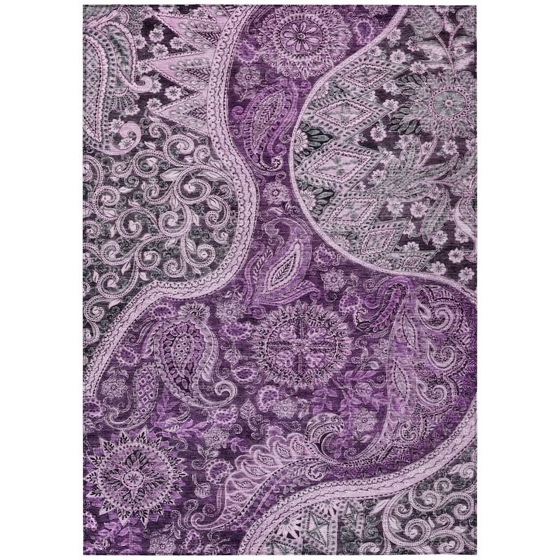 Machine Washable Indoor/ Outdoor Modern Paisley Chantille Rug