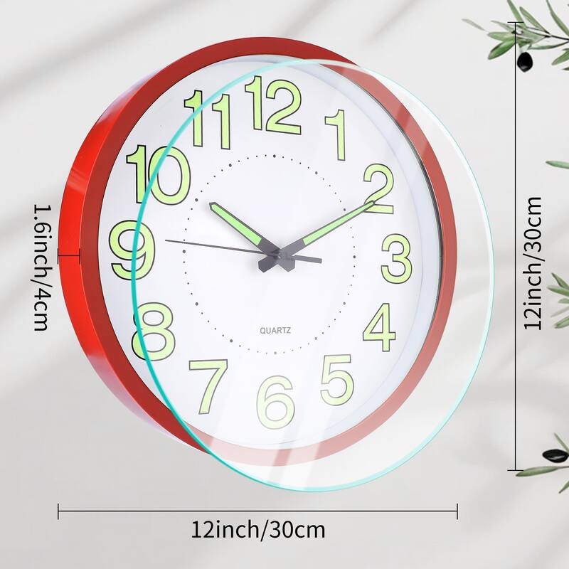 Wall Clock, Silent Non Ticking Battery Operated Modern Glow-In-The-Dark Clocks for Home 12 x 12 x 1.6 inch - 12 x 12 x 1.6 inch