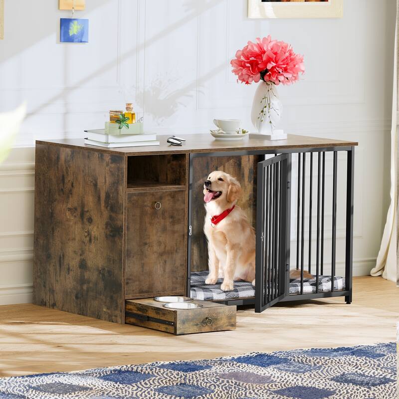 Moasis 3-in-1 Furniture-style Dog Crate Pet Crate with Drawers, TV Stand