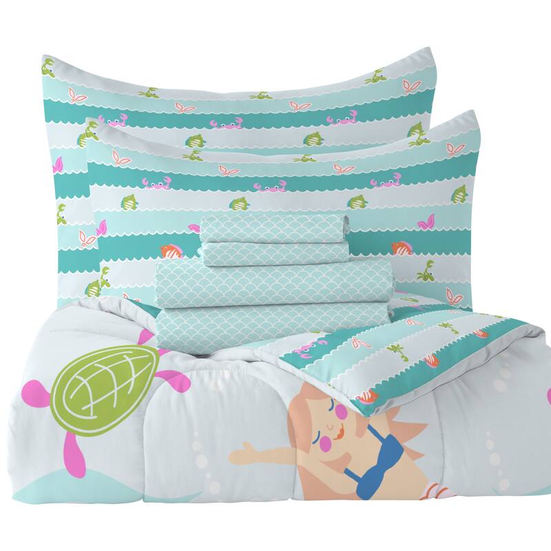 Dream Factory Mermaid Dreams 7-piece Bed in a Bag with Sheet Set