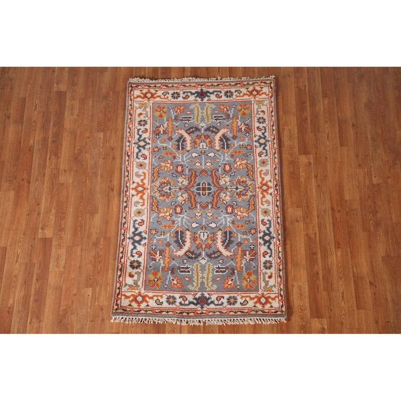 Gray Heriz Indian Area Rug Handmade Wool Carpet - 3'2"x 5'1"