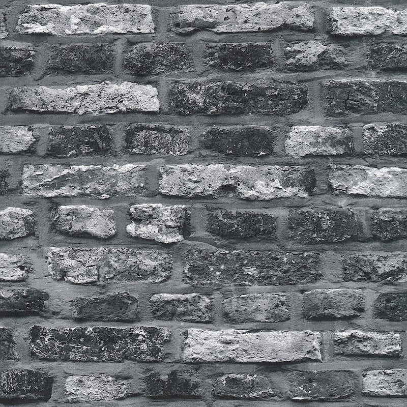 Galerie Wallcoverings Bricks and More Collection Brickshire Residents Matte Finish Vinyl on Non-woven Wallpaper Roll - 33-feet long x 21-inches wide - Black