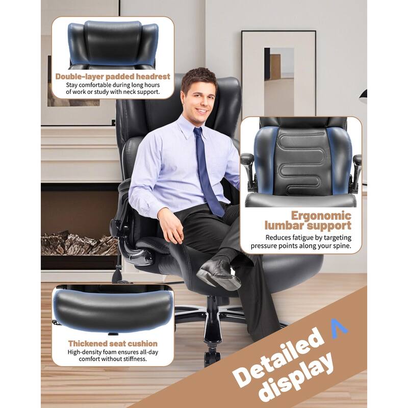 Large High Back Office Chair Extra Wide Seat Computer Chair with Thigh Exerciser Lumbar Support and Metal Base, for Office