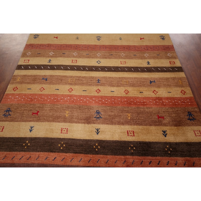 Animals Striped Gabbeh Indian Area Rug Handmade Wool Carpet - 5'3"x 7'10"