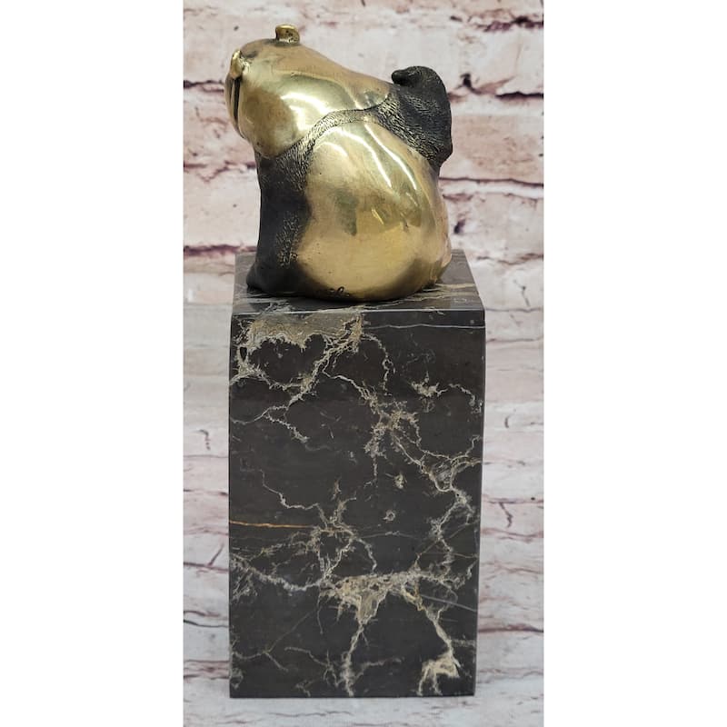 Real Bronze Panda Bear Bronze Figurine Sculpture On Marble Base By Milo