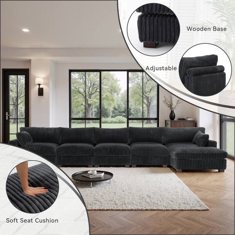 Cloud-Like Flannel Fabric Modular Sectional Sofa with Ottoman