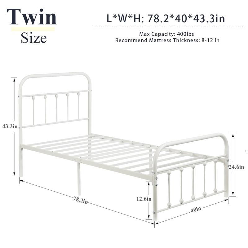 VECELO Metal Bed Frame with Headboard Classic Metal Platform Bed Frame Mattress Foundation with Victorian Style Footboard