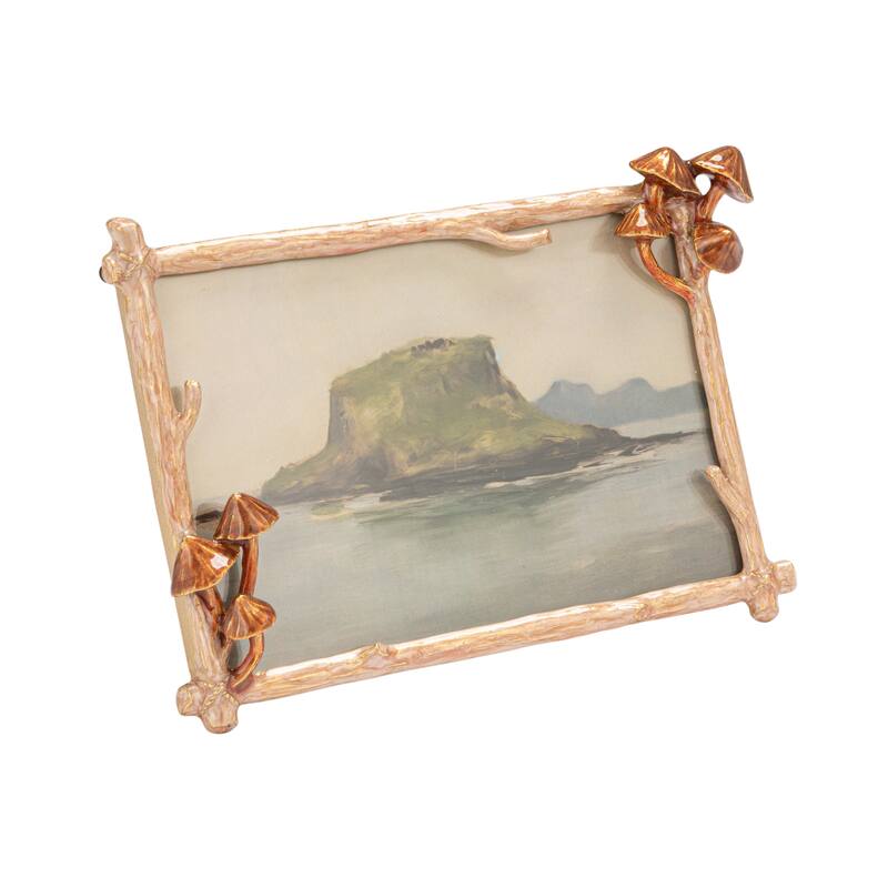 Enameled Metal Photo Frame with 3D Mushrooms - 7.0"L x 0.88"W x 4.88"H - Multicolor