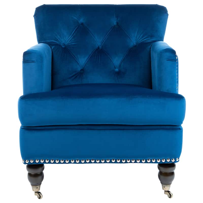 SAFAVIEH Tori Antiqued Tufted Club Chair - 28" x 34.4" x 32.7". - 28"W x 34"D x 33"H - Navy-Espresso