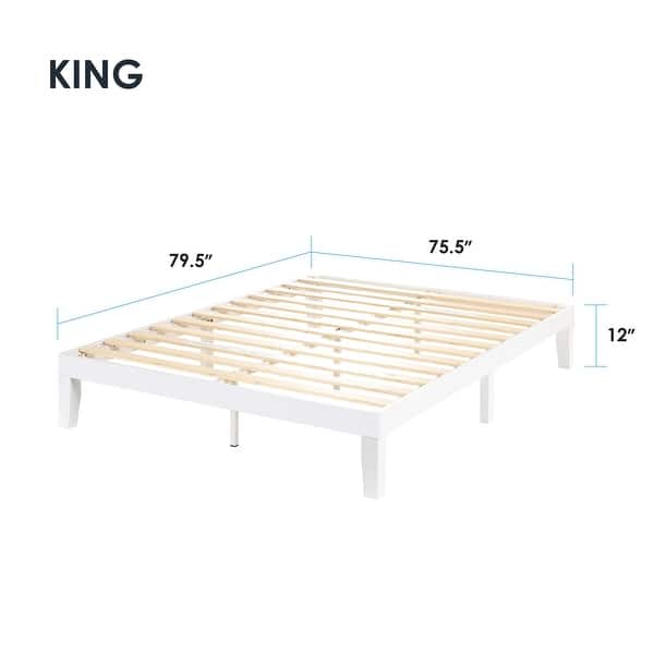 dimension image slide 30 of 34, 12" Classic Solid Wood Platform Bed Frame