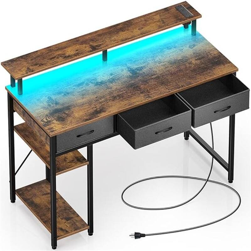 Computer Desk with Power - Rustic Brown 55inch