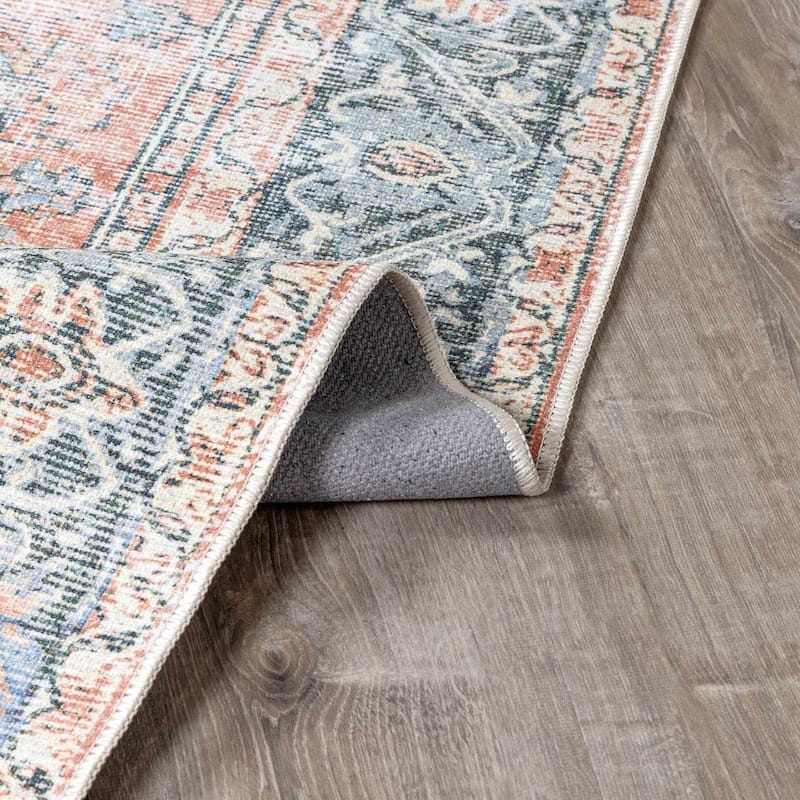 Hauteloom Rosman Hallway, Kitchen Machine Washable Runner Rug - Beige, Black, Blue - 2'7" x 14'