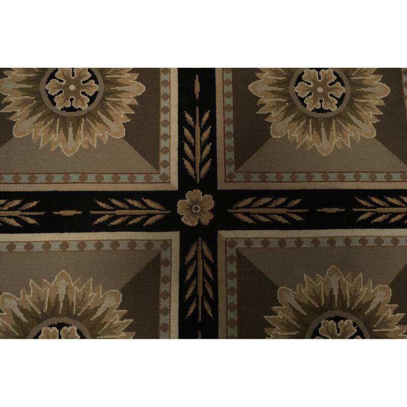 Hand Knotted Oriental 100% Wool Carpet Traditional Floral Brown Tapestries Area Rug - 9' 7'' X 7' 11''