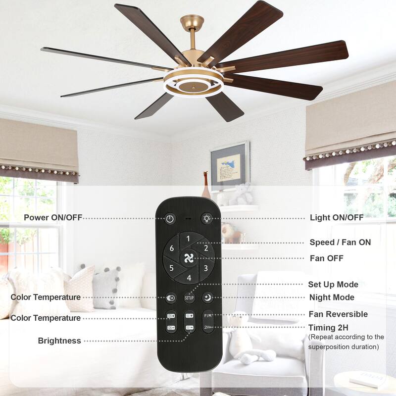 Cusp Barn 72" Modern LED Ceiling Fan with Lights and Remote, Reversible 6 Speeds Chandelier Ceiling Fan for Large Room