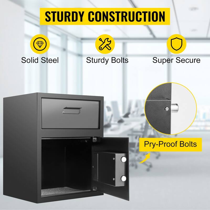 Black Steel Digital Depository Safe Box with Lock, 3 Shelves, Alarm and LED Light