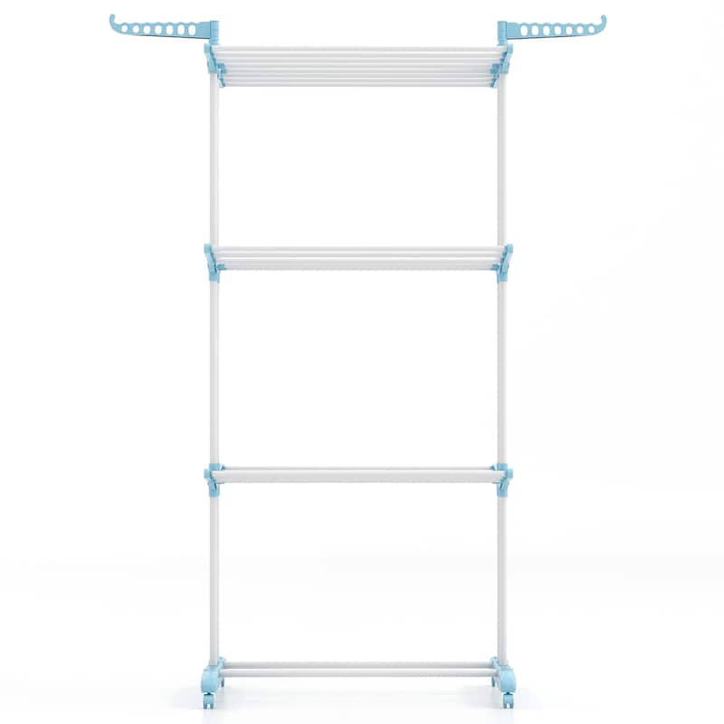 Gymax 3-tier Folding Clothes Drying Rack w/ Rotatable Side Wings & - Blue