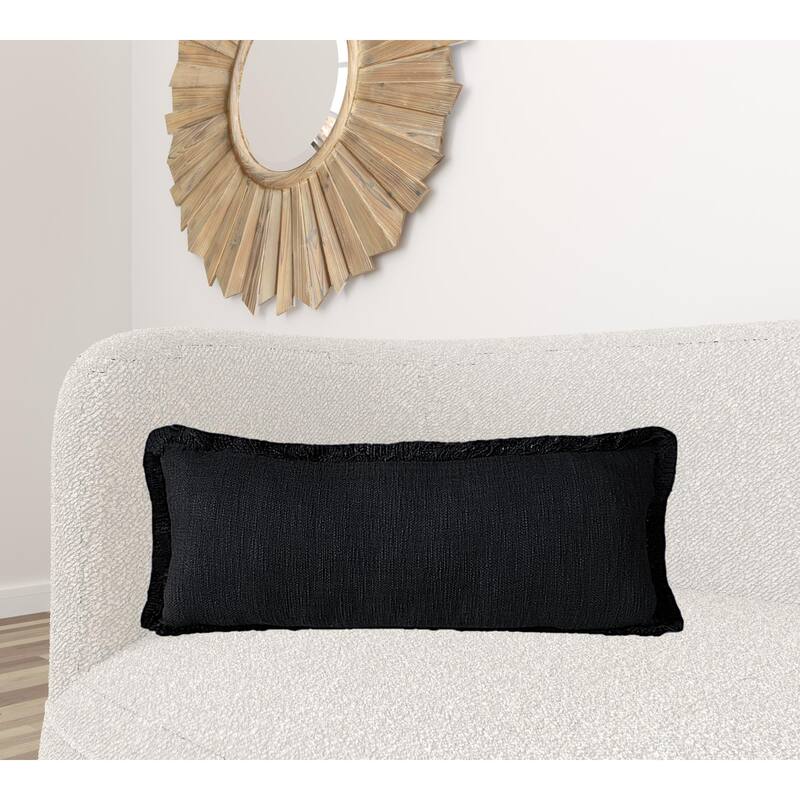 HomeRoots 14" X 36" Jet Black 100% Cotton Zippered Pillow