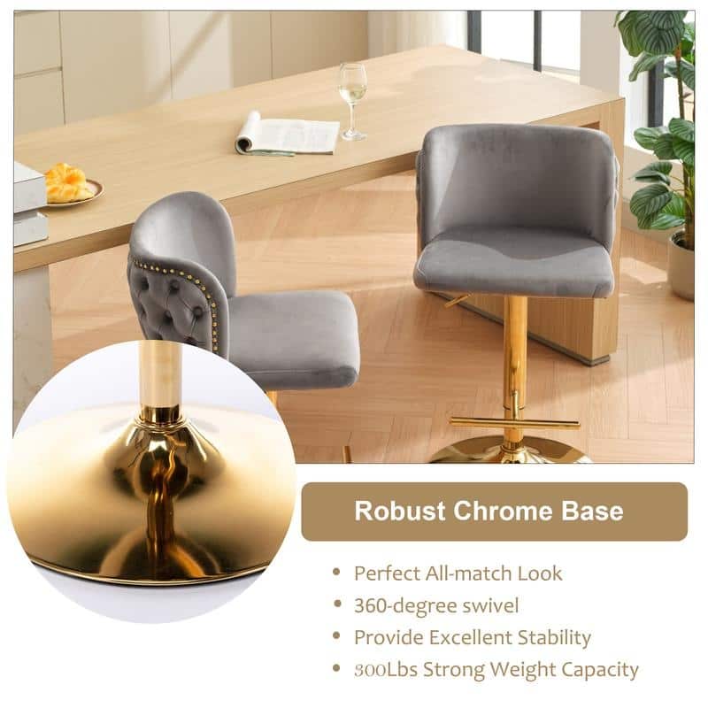 Modern Upholstered Swivel Adjusatble Height Leather Barstools Set of 2
