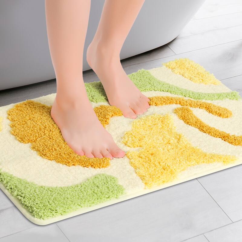Soft Bath Rugs, Non-Slip Bathroom Rug Botanical Pattern Bath Mat Water Absorbent Thick Shaggy Floor Mat - Apricot Leaves
