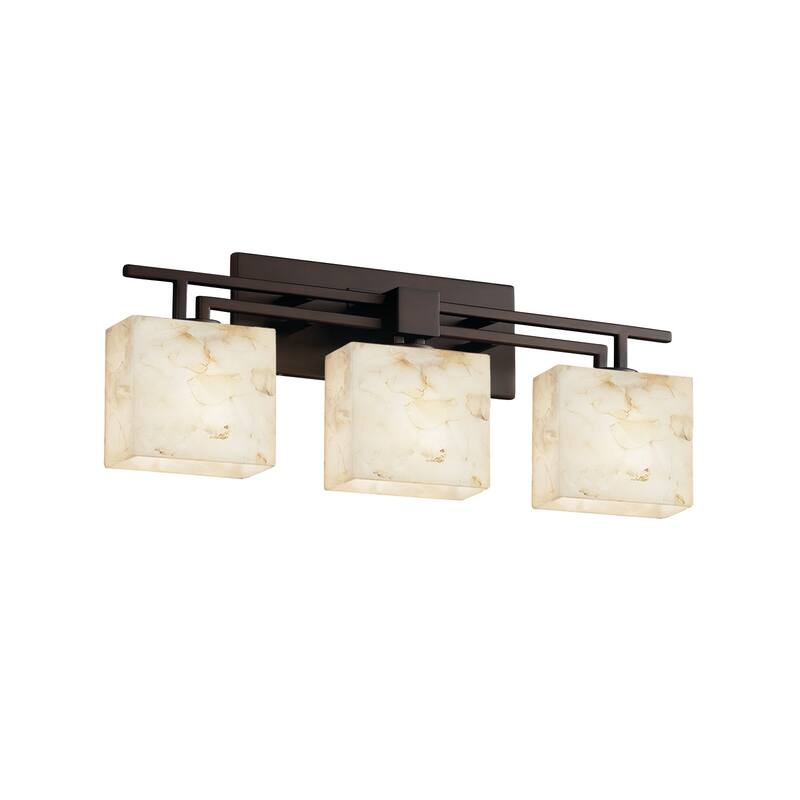 Justice Design Alabaster Rocks Aero 3-light Dark Bronze Bath Bar, Rectangle Shade