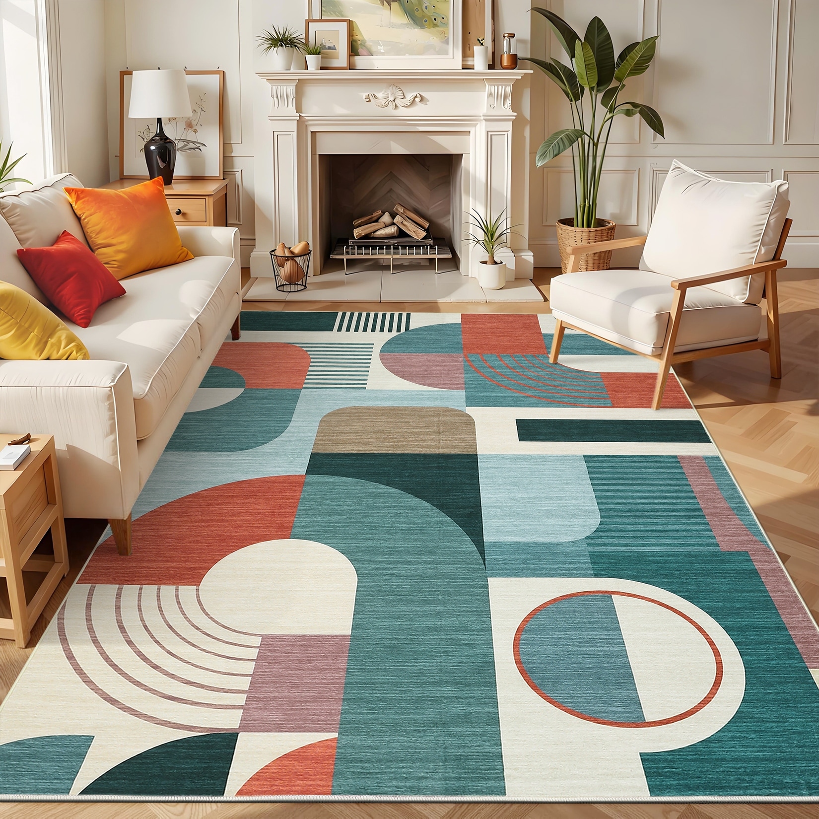 Retro Abstract Geometric Rug Colorful Modern Rug for Living Room Home Decor