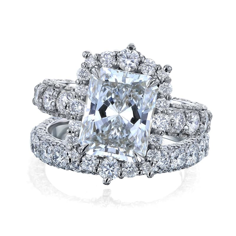 Kobelli 6 Carats Radiant Lab Grown Diamond Certified 14k Solid Gold Rococo Halo Comfort Fit Wide Simi Bridal Set - 5.5 - White