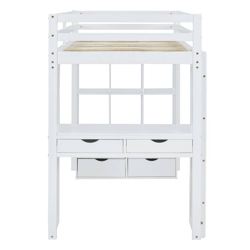 Loft Bed with large shelves, writing desk and LED Light