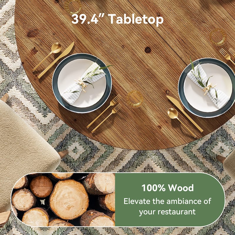 Solid Wood Dining Table, 39.4 Inch Small Round Pedestal Kitchen Table - 39.4" D x 39.4" W x 30.31"H