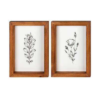 Stratton Home Decor Farmhouse Set of 2 Wildflower Stems Framed Wall Art