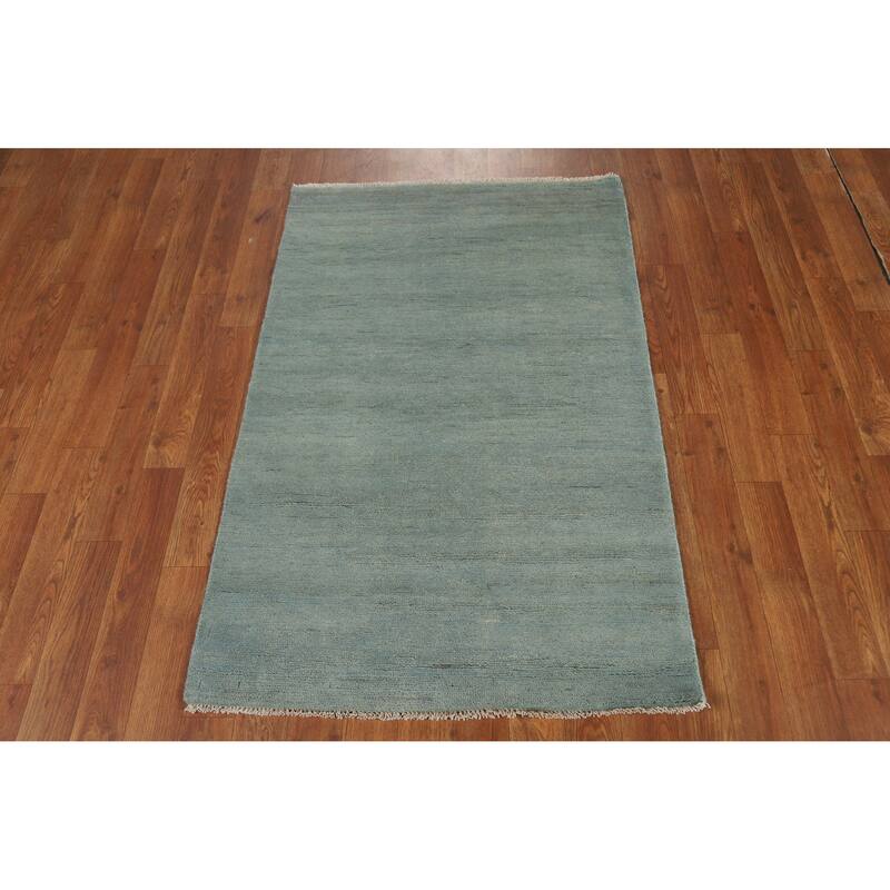 Blue Gabbeh Modern Rug Hand-Knotted Wool Carpet - 2'7" x 4'1"