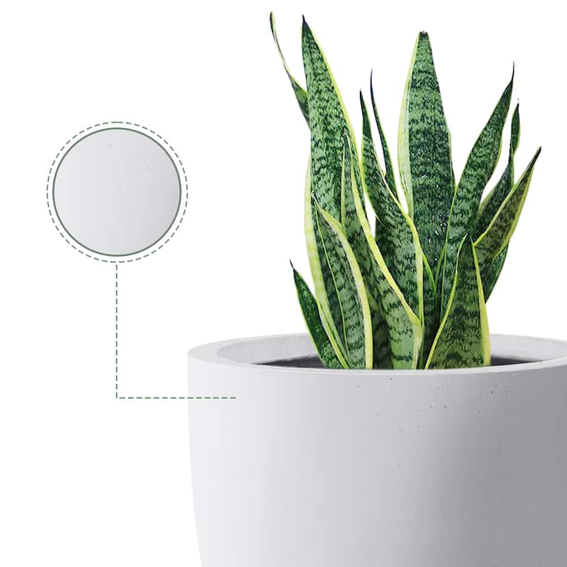 Plantara 18"D Round Solid White Concrete planter with Drainage Hole, Outdoor Flower pot, Modern Planter pot for Garden