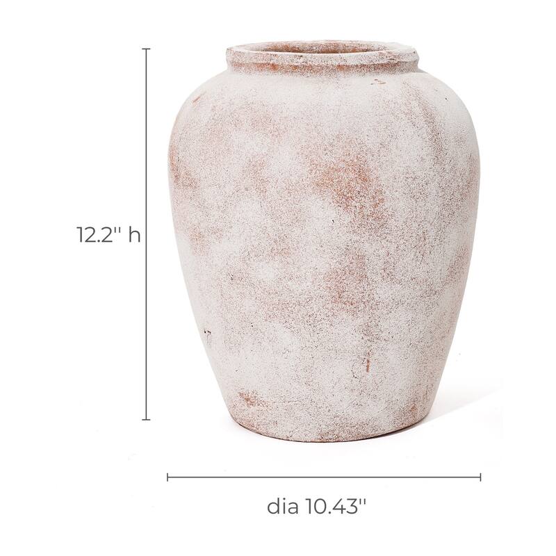 Marble Brown and White 12.4-Inch Tall Terracotta Vase