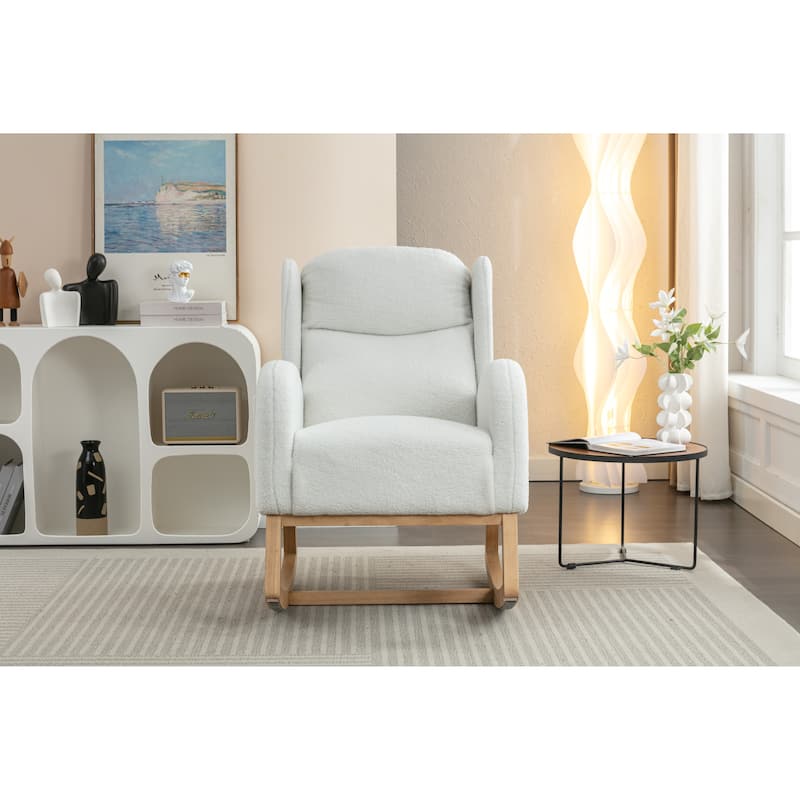 Teddy Fabric Rocking Chair With Packet Wood Legs