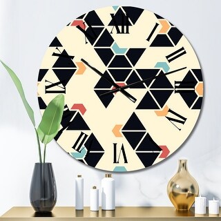 Designart 'Black And Beige Retro Geometrics' Patterned wall clock - Bed ...