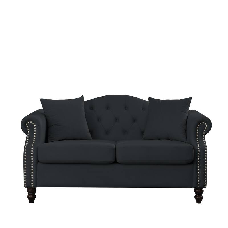 Modern Velvet Button Tufted Upholstered Sofa with Nailhead Armrests