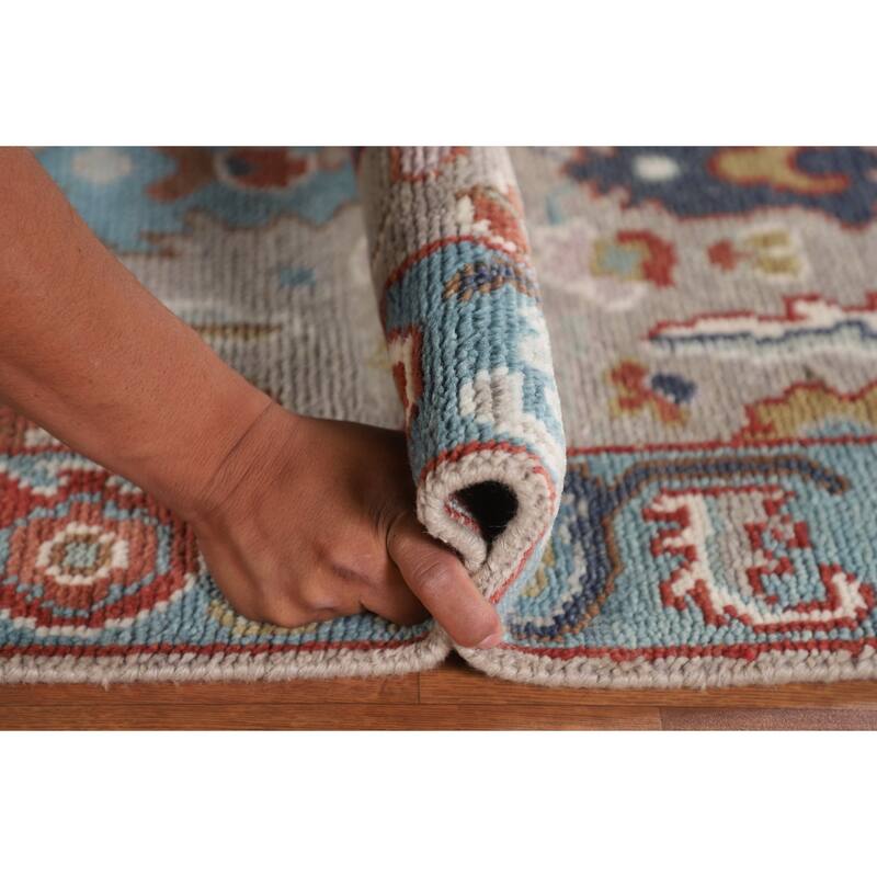 Floral Gray Oushak Oriental Runner Rug Handmade Wool Carpet - 2'7"x 7'11"