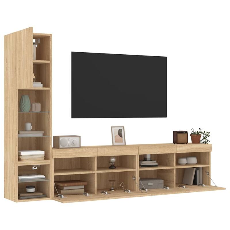 vidaXL TV Wall Units with LED Entertainment Center 4 Piece Engineered Wood - 11.8" x 11.2" x 11.8"
