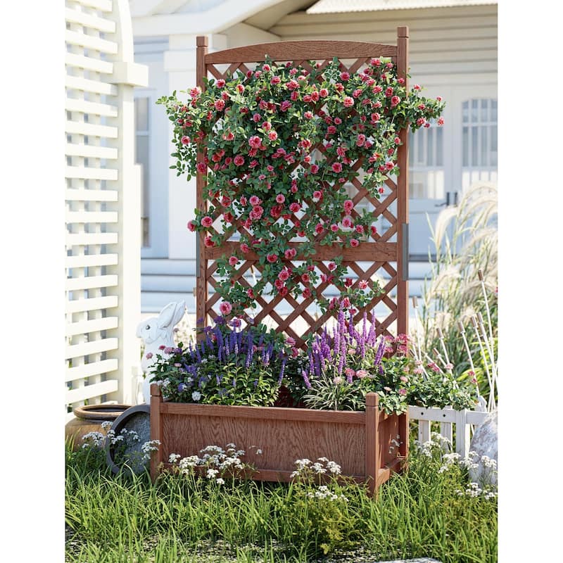 Wood Raised Garden Bed with Adjustable Trellis & Wheels
