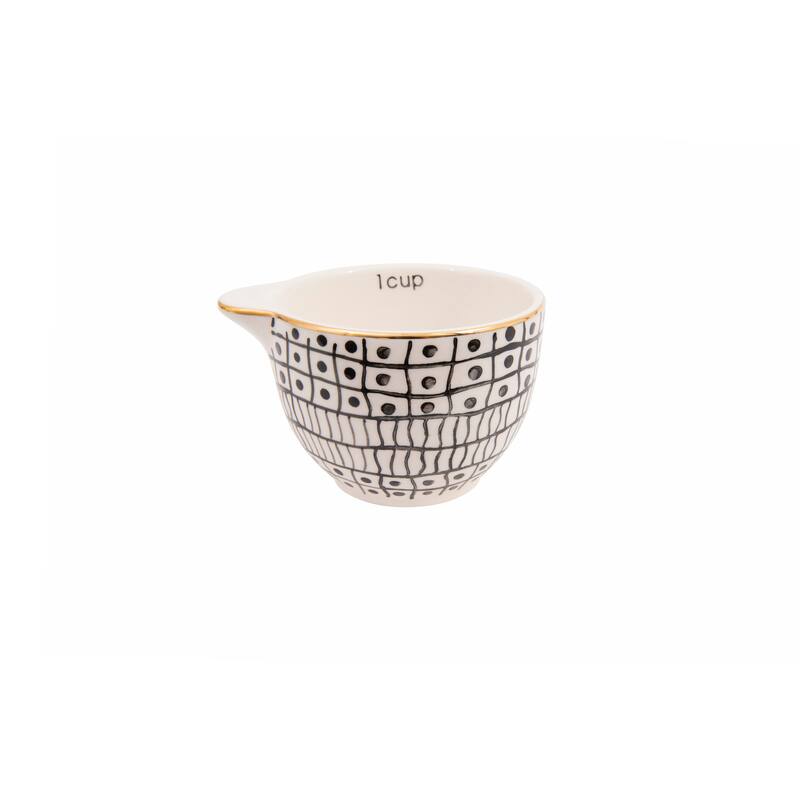 Black & White Stoneware Measuring Cups with Gold Electroplating (Set of 4 Sizes)