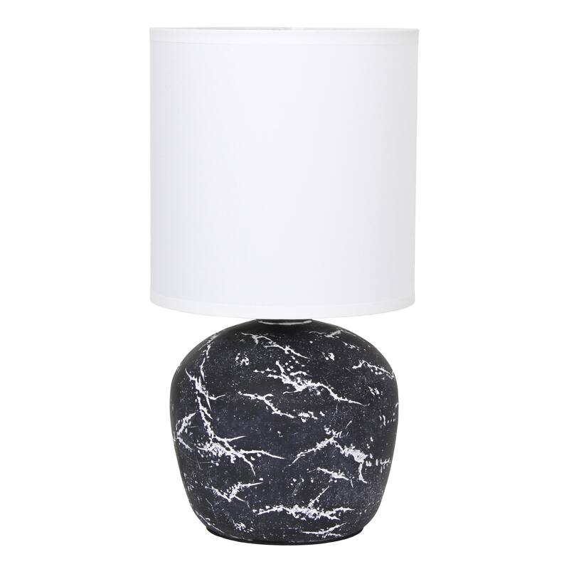 Rounded Marble Style Table Lamp with Drum Shade - 12.5" - Black and White
