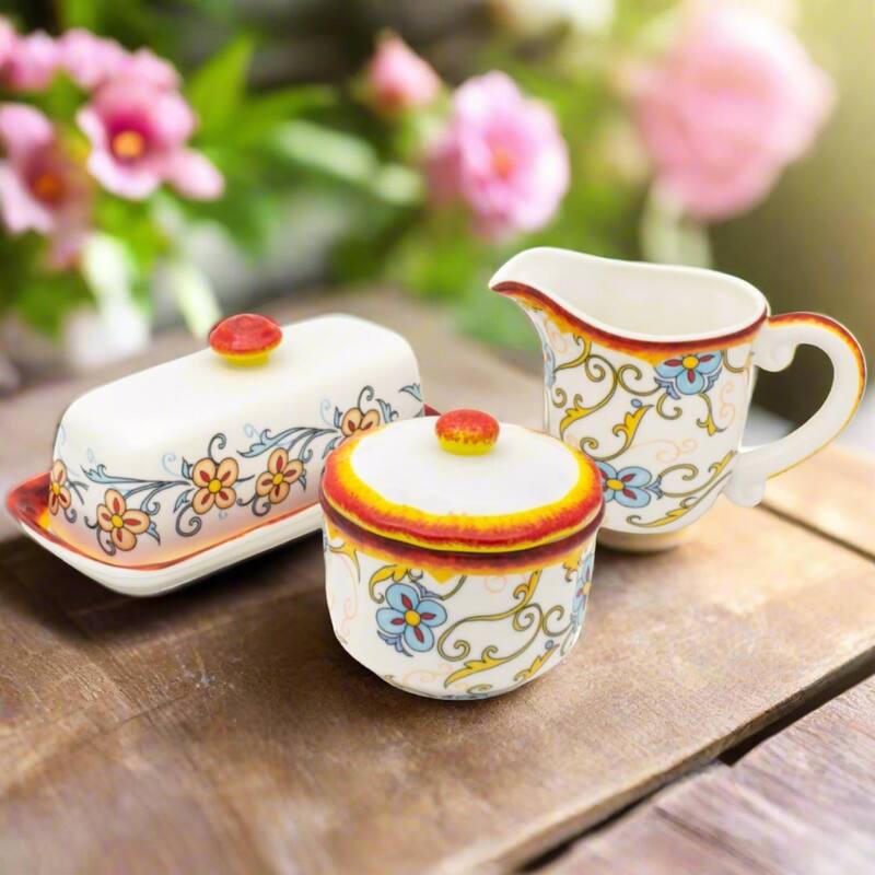 Euro Ceramica Duomo 3 Piece Breakfast Accessory Set - Sugar & Creamer & Butter Dish