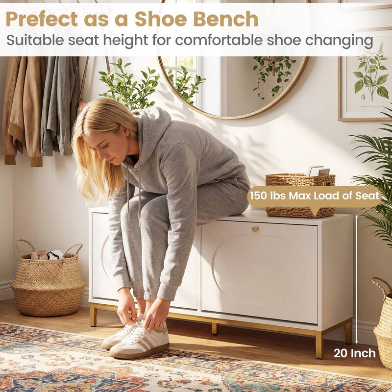 Gymax Shoe Storage Bench Narrow Entryway Bench w/ 2 Flip Drawers &