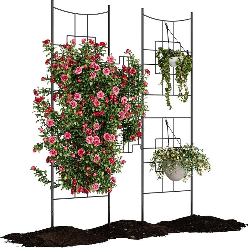 1pcs 6 FT x 2 FT Black Steel Garden Trellis Panel Rustproof Privacy Screen for Climbing Plants Patio and Yard - 1pcs