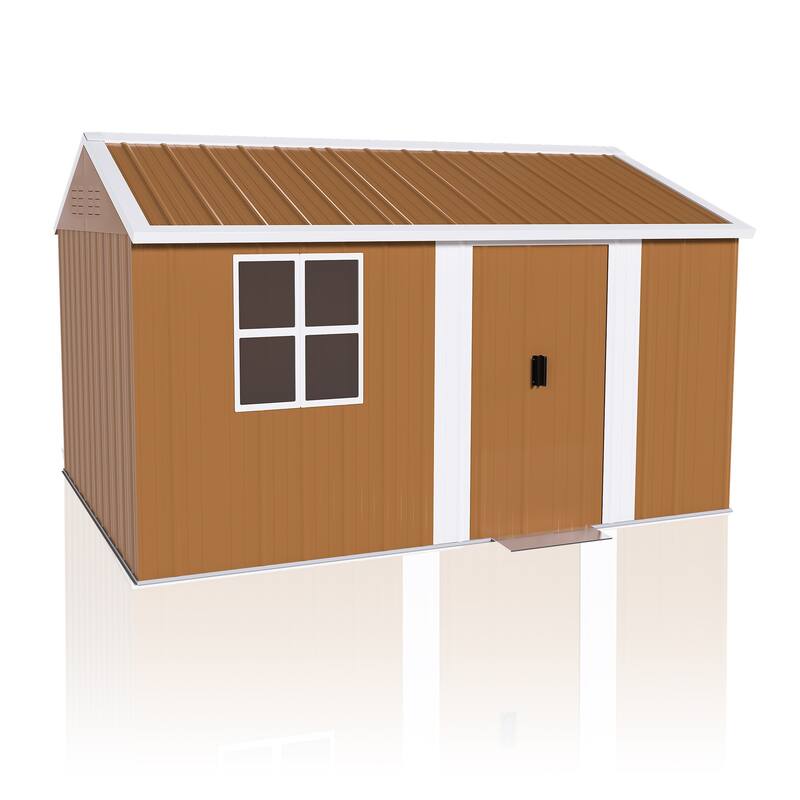 12x8 FT Heavy-Duty Metal Storage Shed with Windows, Lockable Door & Ventilation - Weatherproof Outdoor Garden Shed