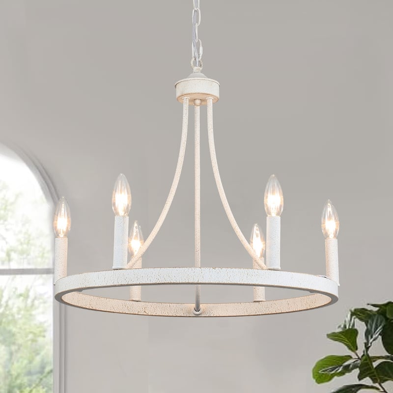 6-Light Farmhouse Chandelier, Modern Wagon Wheel Chandelier for Dining Room Living Room Bedroom Kitchen
