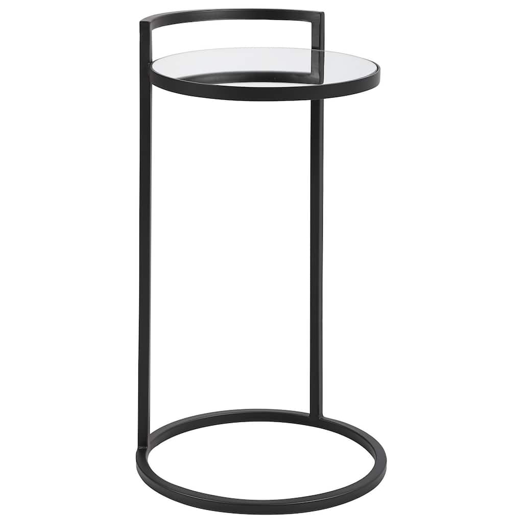 26 Inch Metal Frame Mirrored Top Accent Table, Black