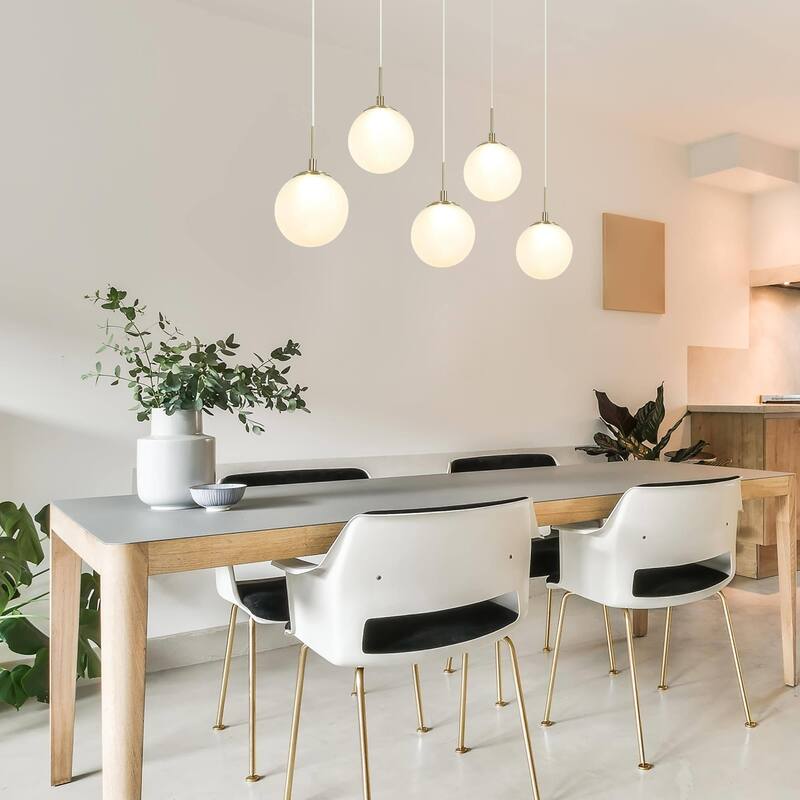 Icey Mid-Century Modern Gold LED Chandelier 31.5" 5-Light Linear Island Lights for Dining Room - 31.5" L x 4.7" W x 8" H
